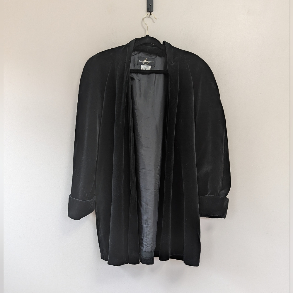 Vintage JS Collections‎ Black Velvet Oversize Dress Coat 90s Witchy